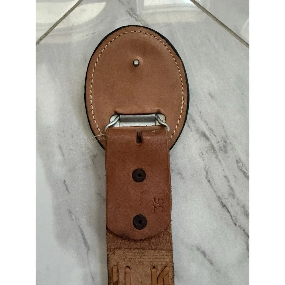Vintage Hand Tooled Leather Belt Rose Oval Buckle Braided Western Boho Size 36